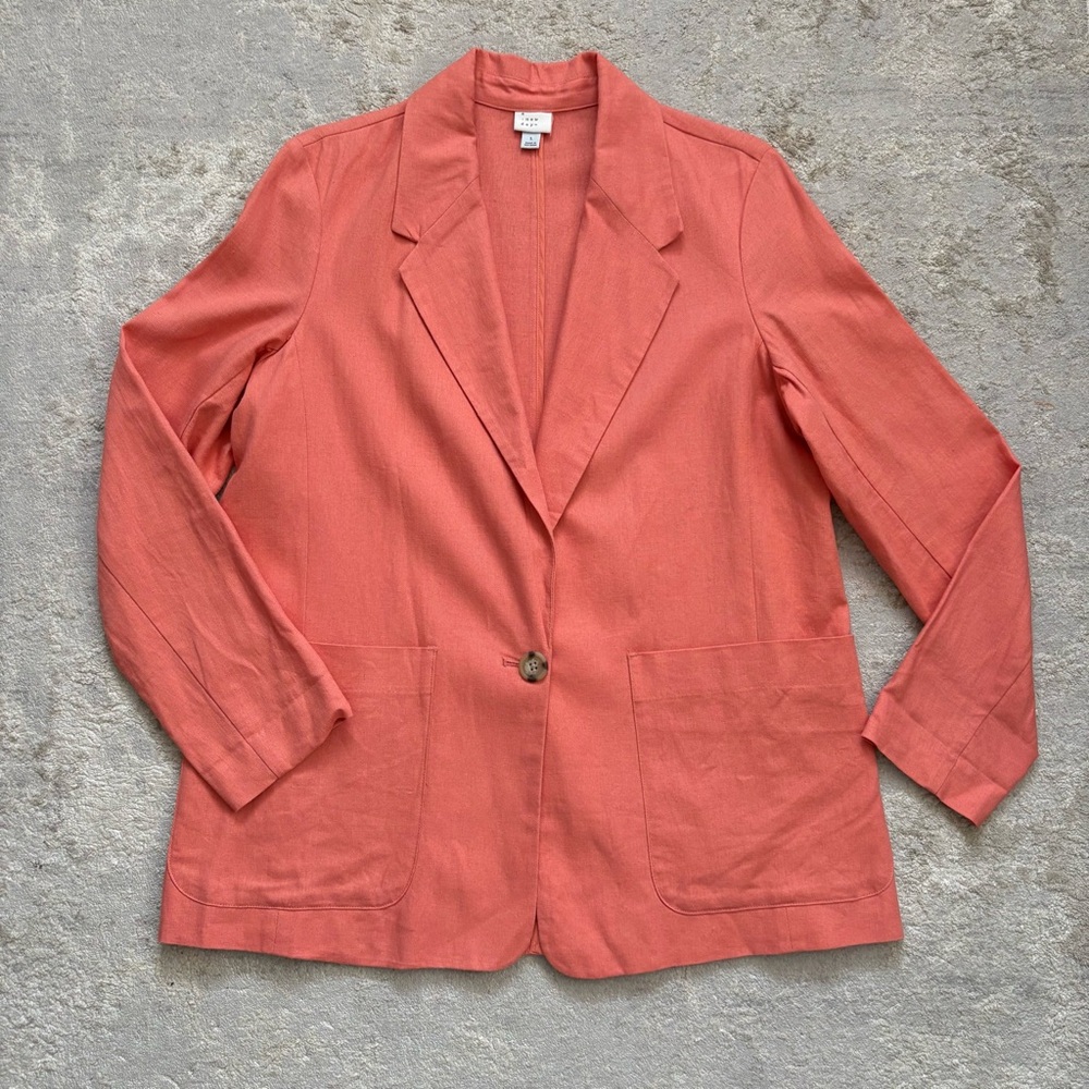 Linen Blend A New Day Women’s Coral Single Button Blazer With Pockets Size Large - Picture 4 of 13